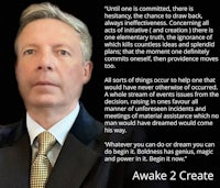 a man in a suit and tie with the words awake 2 create